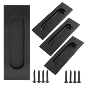 Jiozermi 4 Pack 4.72 Inch Recessed Pocket Door Handles, Black Stainless Steel Recessed Finger Flush Pulls Sliding Barn Door Handles for Patio Cabinet Closet