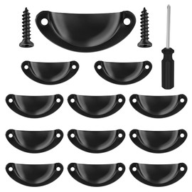 Vandicka 12 Pieces Traditional Semicircular Shell Handles for Cupboard Dresser Wardrobe Drawer with Screws and Screwdriver 3.2" Long (Hole Center 2.5") Black