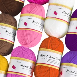 KOHMUI Crochet Hooks and Crochet Yarn Set, Colourful Ergonomic Soft Rubber Crochet Hooks with Portable Bag, 10 Colours Acrylic Wool for Crochet and Crafts