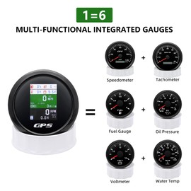 6-in-1 GPS Speedometer 3-3/8" 85mm MAIMEIMI Multi-Functional Adjustable Tachometer Voltmeter Fuel Level Water Temp Oil Pressure with Alarm for Car Boat Marine 9-32V