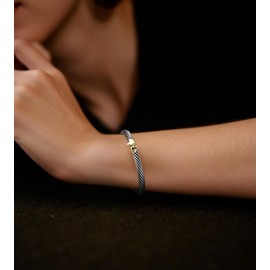 HANTNOOL Gold and Silver Cuff Bracelets for Women Two Tone Cable Heart & Letter Designer Dupes Bracelet Mixed Metal Jewelry for Her (Cuff-Heart)