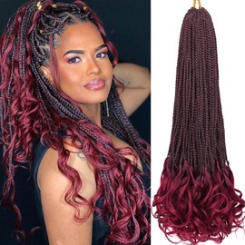 French Curl Crochet Braids 22 Inch 8 Packs Goddess Box Braids Crochet Hair for Women Pre Looped Crochet Box Braid with Curly Ends Synthetic French Curly Braiding Hair Extensions (1B/BUG)