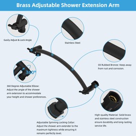 Hibbent All Metal 10'' Shower Head Extension Arm, Solid Brass Flexible Height & Angle Adjustable Shower Arm Extender, Universal Connection, Stainless Steel Pipe Height Extending, Oil Rubbed Bronze