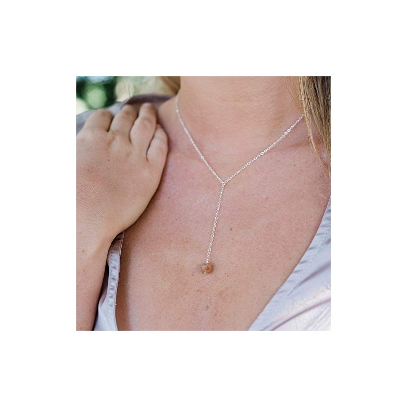 Sunstone Raw Nugget Lariat in Sterling Silver