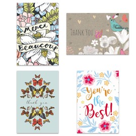 Tree-Free Greetings 16 Pack Thank You Assorted Notecards with Envelopes, Eco Friendly, Made in USA, 100% Recycled Paper, 4"x6", Artful Thanks (TP54157), multicolor