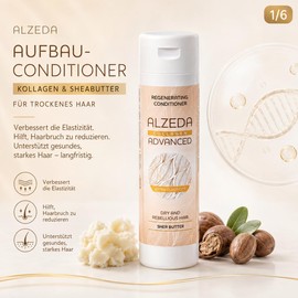 ALZEDA ADVANCED Regenerating Hair Conditioner 250 ml | Collagen + Shea Butter | Gentle Moisturiser for Damaged, Dull and Dry Hair | pH Balanced, Easy to Comb