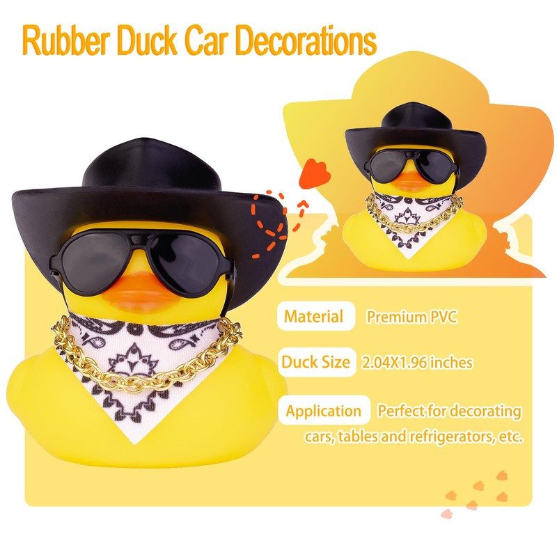 MuMyer Rubber Duck Car Accessory with Mini Cowboy Hat, Scarf,