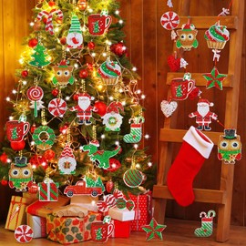 20 Pieces Christmas Diamond Painting Keychains Diamond Painting Christmas Ornaments Key Chain Making Kit Diamond Art Christmas Ornaments Resin DIY for Christmas Pendant Decorative(Cute Style)