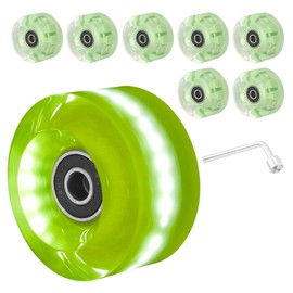PATIKIL Roller Skate Wheels Set,8 Pack 58mm 82A Light Up Skateboard Cruiser Wheels Set with Bearings Trucks Tool Kit for Outdoor Double Row Skating, Green