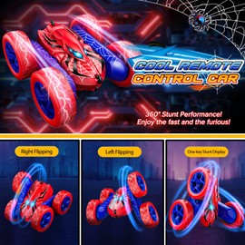 SYOKZEY Spider RC Cars Remote Control Car, Double Sided 360°Flip 4WD Rechargeable RC Drift Car,Toys for 3-12 Year Old Boys,Toys for Ages 5-7 Toys for Ages 8-13 Christmas Basket Stuffers (Red)