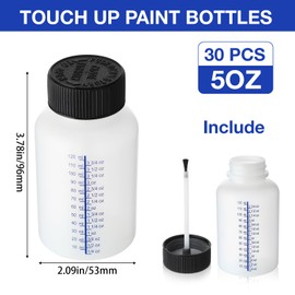 Honeydak 30 Pcs 5oz/150ml Paint Touch up Bottles Empty Touch up Bottle with Brush, Safe Lids, and Mixing Balls, Fluid Capacity Leftover Paint Container for Fix Chips, Scratches, Auto Car Repair