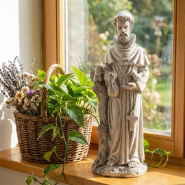 JXNCJXZG St Francis Garden Yard Decor Statues 30.7 Inch Saint Francis of Assisi Catholic Christian Lawn Patio Outdoor Sculptures Magnesium Oxide Stone Garden Art Decorations，Grey