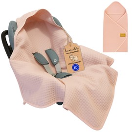 Leanbe Swaddling Blanket Made of Waffle Fabric for Summer 100% Cotton Baby Blanket for Car Seat Cuddly Blanket Pram Blanket for Pushchairs Buggies 3 Point Strap (Pink)