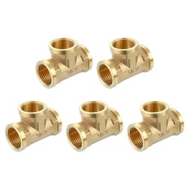 sourcing map Brass Tee Pipe Fitting, G1/2" x G1/2" x G1/2" 3 Way T-Connector Fitting Coupler Adapter for Gas Transport Connect Pipelines, 5pcs