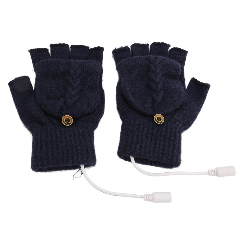USB Warmer Heated Gloves Flip Half Fingerless Electronic Knitted Hand