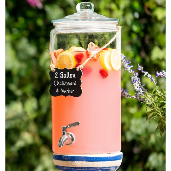2 Gallon Beverage Serveware with Stainless Steel Spigot + Marker