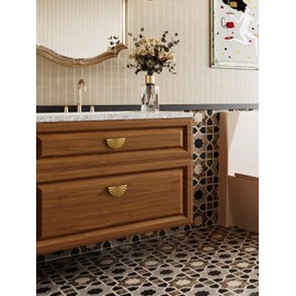 JIASENBAO 5 Pack Antique Brass Cabinet Pulls 3" Hole Center Cup Flat Vintage Drawer Pulls Kitchen Cupboard Bathroom Dresser Cabinet Hardware Handles Zinc Alloy