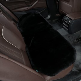 IRIWOOL Genuine Sheepskin Auto Seat Pad, Australian Soft Wool Seat Cover Breathable and Sweat-Wicking Universal Fit (Front seat Cushion 2pcs & Rear seat Cushion 1pc, Black)