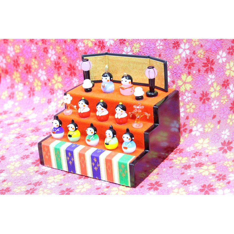 かわいい おひなさま 手作り ガラス細工 春の豆雛 三段飾り