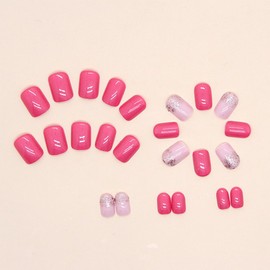 Puyokinm Press-on Nails, 24Pcs Hot Pink Square, Full Glossy Acrylic False Nails for Women and Girls Manicure, Short, Reusable