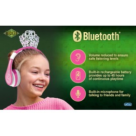 eKids Wicked Glinda Bluetooth Headphones, Wireless Headphones with Microphone Includes Aux Cord, Volume Reduced Kids Foldable Earphones for School, Home, or Travel