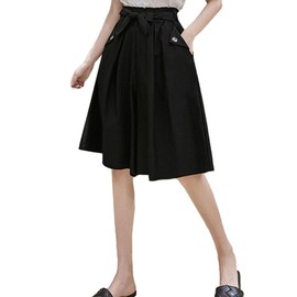 Aica Women's Culotte Pants, Shorts, Gaucho Pants, Golf Pants, Skacho, High Waist, Loose, A-Line, Flare, Natural, Knee-Length, Short, Cool, Thin, Stretch, Solid Color,, Black