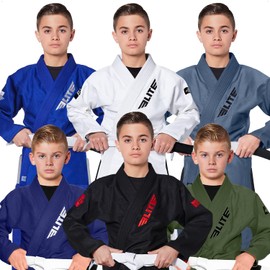 Elite Sports Kids BJJ GI, Youth IBJJF Children’s Brazilian Jiujitsu Gi kimono W/Preshrunk Fabric & Free Belt (Gray, 0)