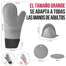Nasjac 6 Piezas Guantes de Barbacoa de Silicona, Guantes Asador de Parrilla y Guantes de Horno y Soportes para Ollas, Resistente a Altas Temperaturas Utensilios de Cocina para Cocina y Horneado