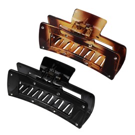 Set of 2 Jaw Clip Hair Claws, Rectangular with Diamonds Large Hair Clip (Black Brown)