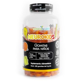Natural Health. NeuroKIDS. Suplemento para Memoria, Concentracin y Aprendizaje, con Ginseng, Alpha GPC, Vitamina B6 y B12. Gomitas Sabor Mandarina....