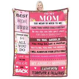 Leevcok Blanket Gifts for Mom, Mom Birthday Gifts from Daughter & Son, I Love You Present Throw Blanket Mom, Sweet Blanket Gift for Mothers Day, Christmas, Valentine's Day, Anniversary 60" × 50"