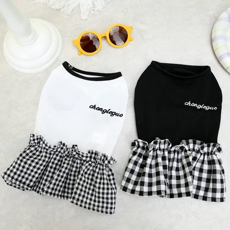 Timoya 犬服 ワンピース 春夏 お姫様 ドレス スカート 可愛い チェック柄 袖なし