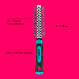 Conair Metal Round Hairbrush - Hair brush for blow out with Metal barrel and Nylon bristles - Adds body and fullness - Perfect for short hair and home hair stylists
