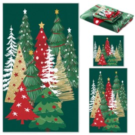 Preboun 3 Pack Christmas Bathroom Towels Set Christmas Tree Hand Towels for Bathroom Green Xmas Trees Bath Towels Winter Dish Towels Colorful Tree Washcloth for Bathroom Kitchen Hotel Beach Gym Spa