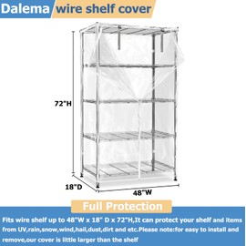 Dalema Waterproof Shelf Cover,Durable Dustproof Storage Wire Rack Covers,Outdoor Shelving Covers for Wire Shelves with Zipper 48''x18''x72'',Clear