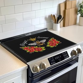 Queen Bee Honey Bee Flowers Stove Top Cover Glass Cooktop Heat Resistant Ceramic Stove Top Covers Mat Prevents Scratching Stoves/Counter/Washer Protector,28x20 in