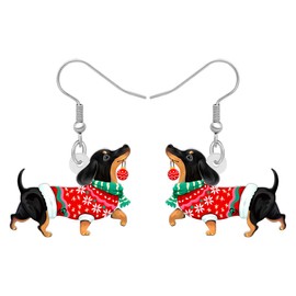 HUAGEO Christmas Acrylic Cute Black Dachshund Dog Earrings Dangle Charms Jewelry For Women Puppy Pets Lovers Festival Gifts (Black)