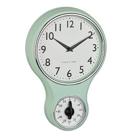 TFA Dostmann Retro Analogue Wall Clock with Timer 60.3073.20 Egg Timer up to 60 Minutes Kitchen Wall Clock with Glass Cover Vintage Design Mint Green