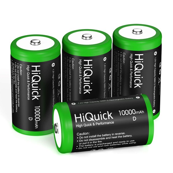 HiQuick D Rechargeable Batteries, 10000mAh 1.2V NiMH Per-Charged D Cell Long Lasting D Size Batteries with Store Boxes(4 Pack)