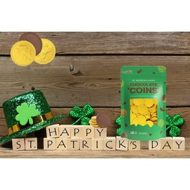 St. Patrick's Day 50 Chocolate Coins Lucky Gold Coins Foils, Shamrock Clover Belgian Milk Chocolate Coins Bag Nut-Free (50-Pack)
