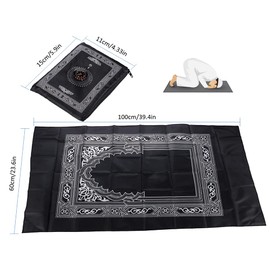 Hitopin 2 Pieces 60cm×100cm Travel Prayer Mat with Compass, Portable Polyester Prayer Rug, Islamic Waterproof Prayer Mat, for Ramadan Gifts, Islamic Prayer (Green, Black)
