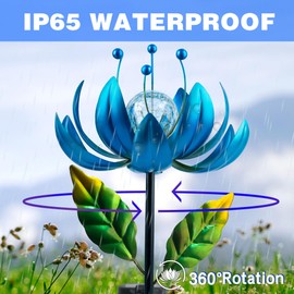 Solar Wind Spinner, 38 Inch Metal Stake Yard Spinners,Solar Powered Multi-Color LED Glass Ball with Kinetic Wind Sculpture Spinner Windmills for Yard | XPSCOCO