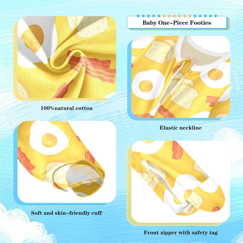 Dussdil Breakfast Eggs Toasts Bacon Baby One-Piece Footies Newborn Rompers