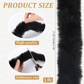 CABODYALS 2M Black Faux Fur Trim Fabric Roll Thick Chenille Stems Furry Decorative Art Strips Shaggy Christmas Winding Garland Ribbon for Sewing Bows Festival Clothes Decor Halloween Diy Craft