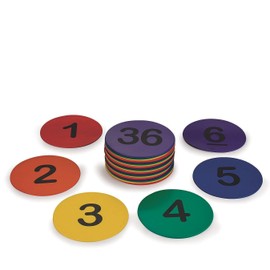 S&S Worldwide Spectrum 5" Numbered, Anti-Skid, Soft Round Vinyl Spot Markers for PE/Gym Classes, Class Room Activities and Games, Assorted Colors. Pack of 36.