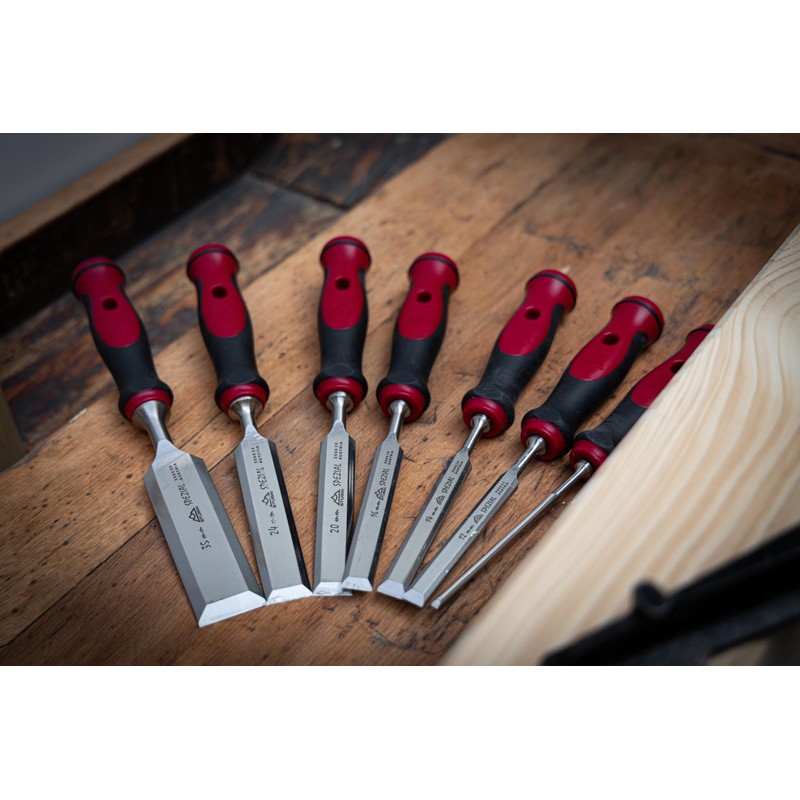 Stubai 356104 "Professional" Special Wood Chisel Set with 2C-Handles, Silver/Red/Black,