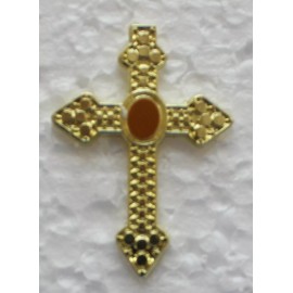 Gold Cross with Brown Lapel Pin Christianity Religious Hat pin Tie Tac Church