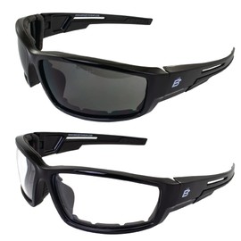 Birdz Eyewear Swoop Anti-Fog Padded Motorcycle Sunglasses Riding Glasses 2 Pairs Black Frame with Clear & Smoke Lenses for Day & Night ANSI Z87 .1