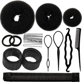 WILLBOND Hair Bun Shaper Set, 3 Pcs Hair Donut, 2 Pcs Bun Marker, 4 Pieces Ponytail Tool, 10 Pieces Bobby Pins and 2 Elastic Bands, Hairs Styling Accessories Maker Kit for Women(Black)