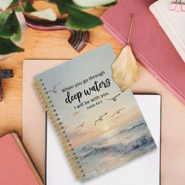 iEFEY Christian Spiral Notebook Journal 5.5x8.3in, Isaiah 43:2 Bible Verse Scripture Journal, Coastal Beach Ocean Seagull Notebooks for Note Taking, Bible Christ Journaling Hardcover Notebook